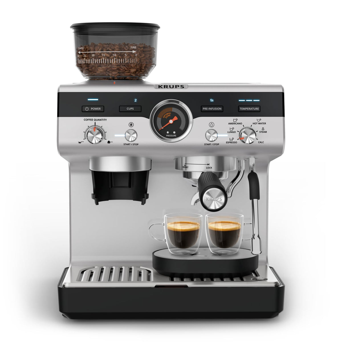 Cafetera Express Krups XP801T10 Virtuoso con Molinillo 15 Bares Inox